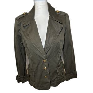 White House Black Market Lined Button-Up Green Blazer Jacket Womens Stylish